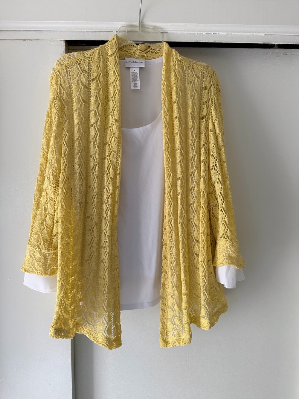 Alfred Dunner Yellow Lace Open-Front Cardigan